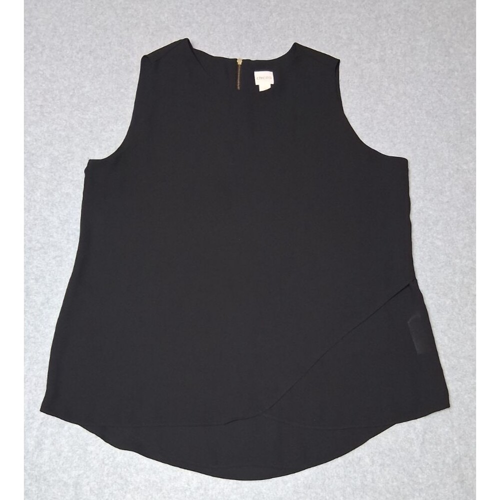 Chicos Sleeveless Blouse Size 2 Black Curved Hem Career Quiet Luxury Old Money